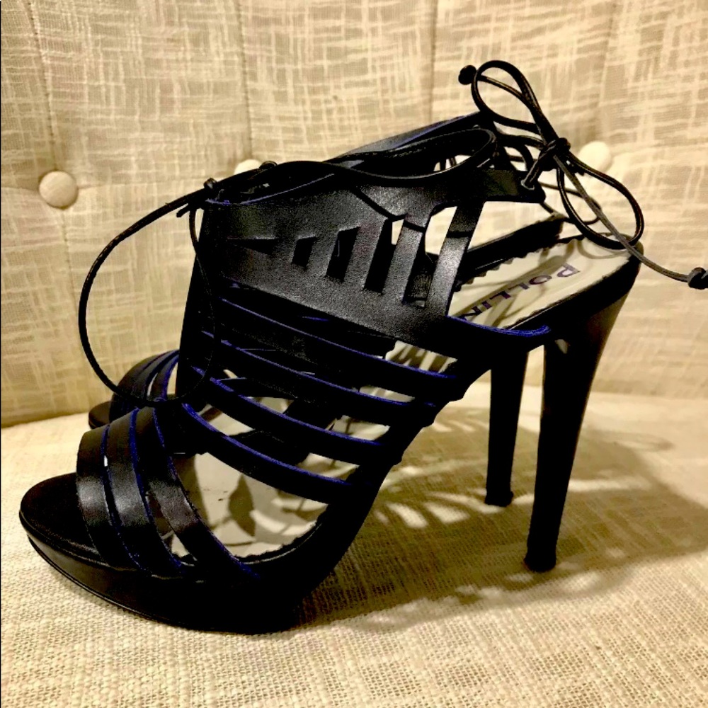 Pollini High Heeled Black & Blue Huarache Sandal